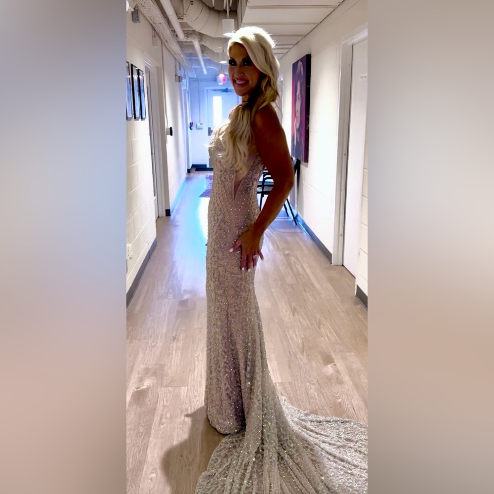 Jovani Elegant Silver Embellished Gown